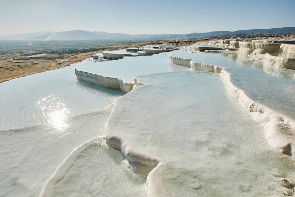 White hot spring terraces, Pamukkale, Anatolia, Turkey